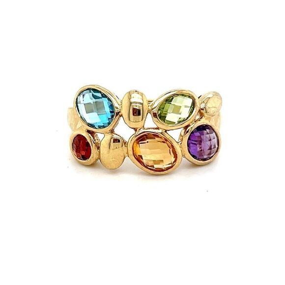 925 Gold Over Silver Multi-stones Ring - Picture 1 of 11